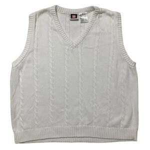 Wilson Men Sweater Vest S White Cable Knit Classic Sleeveless V-neck Classic